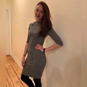 WHBM grey ribbed cold shoulder bodycon slimming dress